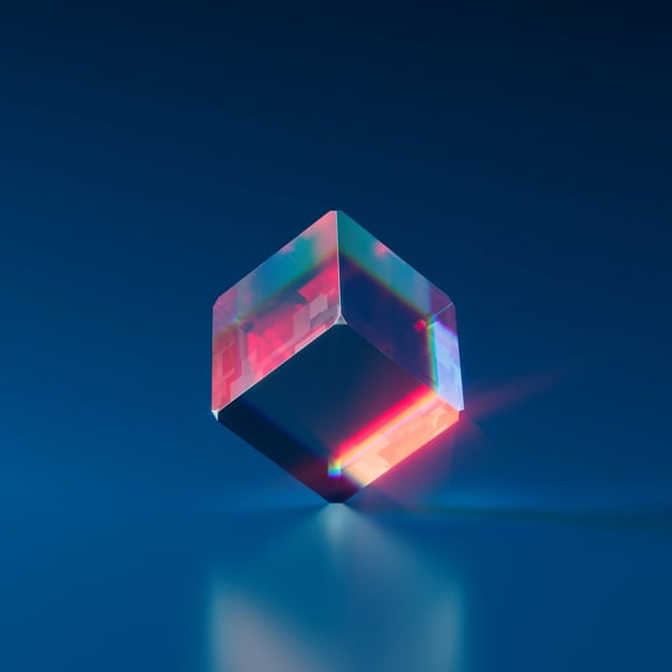 Clear cube with red reflections